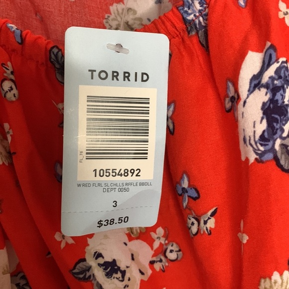 Women’s Plus Size Torrid Floral Ruffle Babydoll Top, 3/3X, Red/Floral - Picture 5 of 8